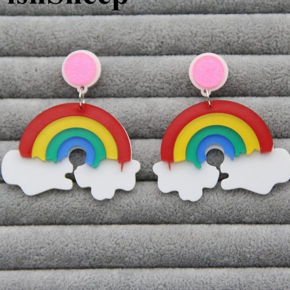 NEW Gorgeous Colorful RAINBOW Stud Dangle Earrings SPECIAL GIFT RED BLUE CLOUD - Picture 8 of 8